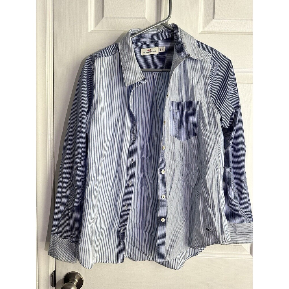 Vineyard Vines Mixed Stripes Blue Long Sleeve Blouse Button Front Shirt Size 0